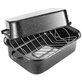 QPMR Roasting Pan with Rack shows a spacious interior for large turkeys and even browning.