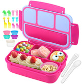 QQKO Bento Box with pink-blue design showing 4 compartments for organized meals at school.
