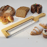Qtaikong adjustable bread knife with thickness guide for crumb-free slices.
