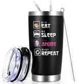 Qtencas anime travel tumbler with lid and straw, perfect for on-the-go hot or cold drinks.