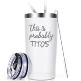 Qtencas Tito's Tumbler 20oz white, ideal for on-the-go cold beverages.