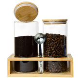 QUALLON glass coffee containers with shelf keep beans fresh and kitchen tidy.