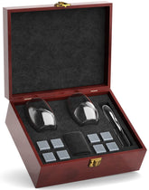 Quiseen premium chill rocks gift box opened showing a luxury whiskey gift set