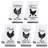 R HORSE chicken kitchen towel set prints brighten the stove while absorbing spills.