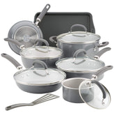 Rachael Ray Create Delicious 13-piece set front view with versatile pots for everyday meals