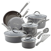 Rachael Ray Cucina 12-piece nonstick set on countertop for quick meals.