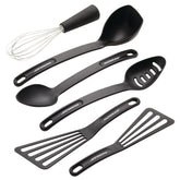 Rachael Ray 6pc black utensil set displayed on counter for versatile cooking