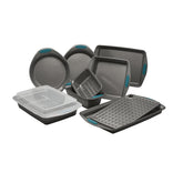 Rachael Ray Yum-o nonstick bakeware 10-piece set for easy cake and sheet pan meals.