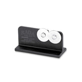 Rada Quick Edge Sharpener front view with compact design and steel wheels.