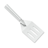 RADA Turnover spatula face with slots drains grease for efficient flipping.