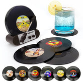 RADIXIUM funny retro vinyl coaster set protects furniture with music nostalgia.