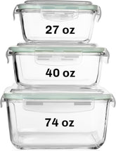 Razab 74oz square glass container with airtight lid for meal prep and leftovers.