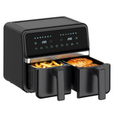 REABELL 8-Quart dual-basket air fryer setup showing two independent baskets for versatile meals