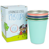 Real Deal Steel Kids Cups stacked neatly for space-saving storage.