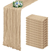 RealBox beige cheesecloth table runner with pleated design for elegant decor