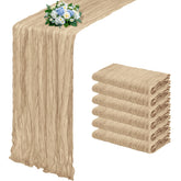 RealBox cheesecloth table runner with pleats adds elegant beige texture for wedding tables.
