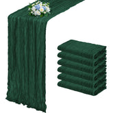 RealBox emerald green cheesecloth table runner with pleated design for elegant wedding decor