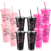 Reallnaive bunco cup with lid and straw in rose red for spill-free party sipping.