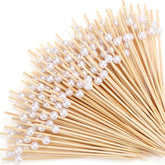Reallnaive pearl cocktail picks with bamboo shaft for elegant appetizers.