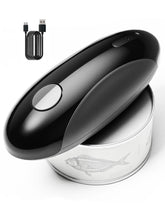 Rechargeable Electric Can Opener demonstrating hands-free operation for easier kitchen use.