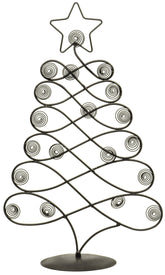 Red Co. 17.5h decorative tabletop tree card holder in black finish displaying holiday cards.
