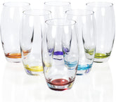 Red Co colored-bottom drinking glasses set of six for easy drink identification.