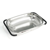 REDANT over-the-sink colander with extended handle for easy draining.