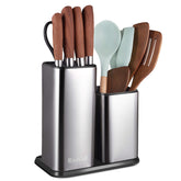 RedCall knife holder in brushed metal finish keeps blades safe and organized.