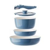 Redchef ceramic cookware set with detachable handles in a space-saving stack