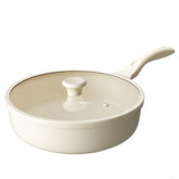Redchef ceramic frying pan front view, beige finish, ready for quick, healthy meals with easy release.
