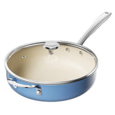 Redchef ceramic saute pan with lid, 5-quart capacity, ideal for large family meals.