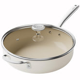 Redchef ceramic saute pan with lid shows spacious 5 quart capacity for family meals.