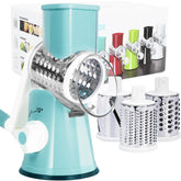 REDPANT Rotary Cheese Grater assembled for counter use, shredding cheese quickly