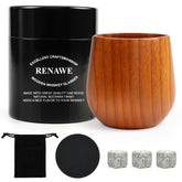 Renawe wooden whiskey tumbler close-up highlighting flavor-preserving interior for richer bourbon.