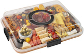 Renmxj charcuterie board clear lid top view shows six compartments for organized serving.