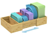 Retro Shaw lid organizer expanded in a cabinet for easy lid storage.