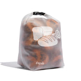 The (re)zip bread bag shows roll-top design for adjustable freshness and storage.