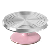 Riccle pink 12-inch aluminium cake turntable with a stable base for smooth decorating.