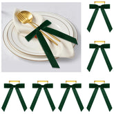 Riceshoot velvet bow napkin ring in green on gold ring for holiday tables