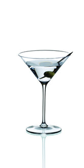 Riedel Vinum XL martini glasses set on a bar, perfect for elegant cocktails.