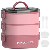 RIKDOKEN lunchbox with 3-layer stackable design for flexible meal portions