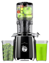 Rilara cold press juicer with wide chute handles whole fruits and vegetables, saving prep time.