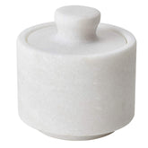 Rissetree white marble salt cellar with lid closeup showing smooth finish