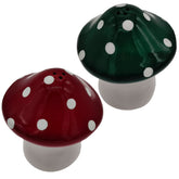 Ritadeshop ceramic mushroom salt and pepper set, red and green caps, adds playful kitchen décor.
