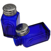 Ritadeshop Retro salt shaker in cobalt blue with stainless lid adds color to your table.