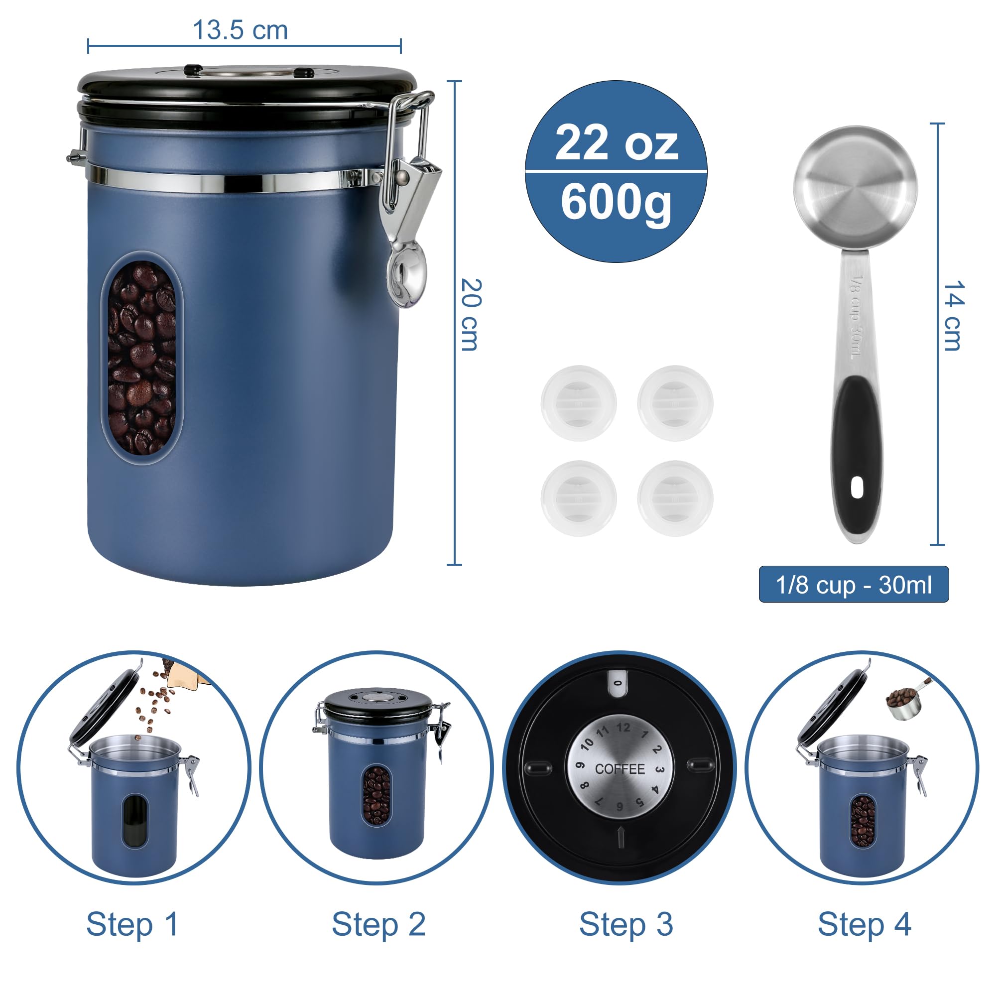 ROCKY&CHAO 1800ml capacity stores coffee or tea and pantry staples