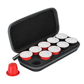 ROMAUNT travel case displaying 10 coffee pods securely for on-the-go espresso.
