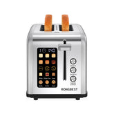RONGBEST 2-slice toaster front view with stainless steel finish and even browning potential.