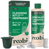 Roobi descaling bottle shown for Originaline machines, safe cleaning benefit
