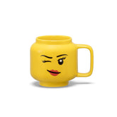 Room Copenhagen Lego ceramic mug with winking girl front view, ideal for coffee lovers at home